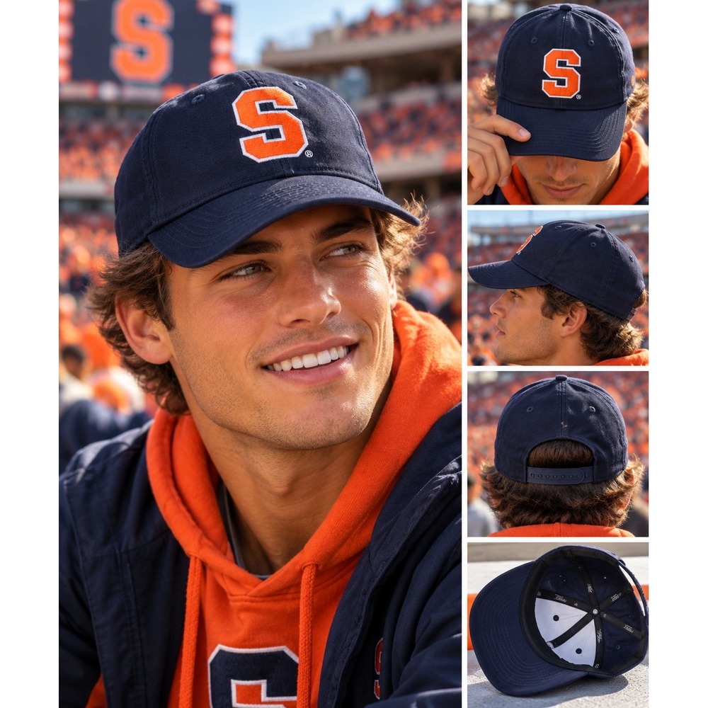 Signatures Syracuse University Hat Adjustable Navy Blue Orange Embroidered #1648
